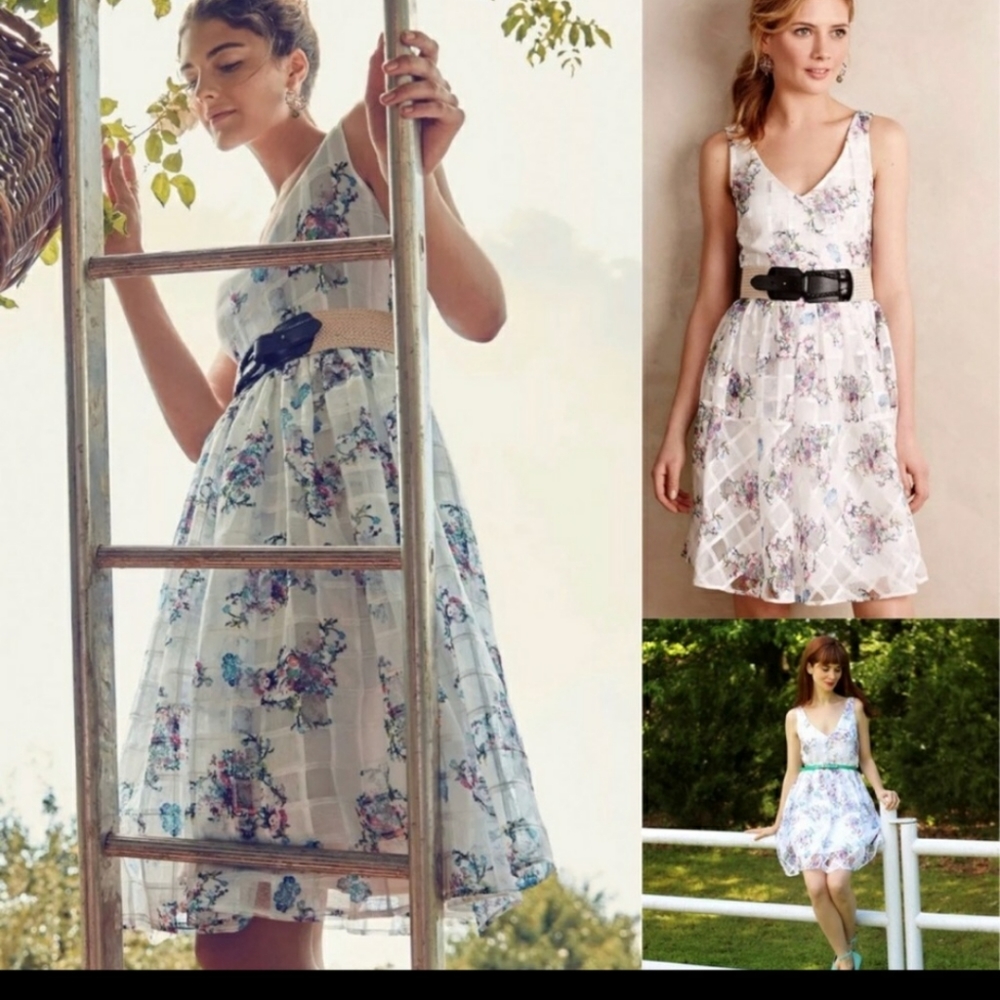 Maeve Peony Garden white floral window pane dress